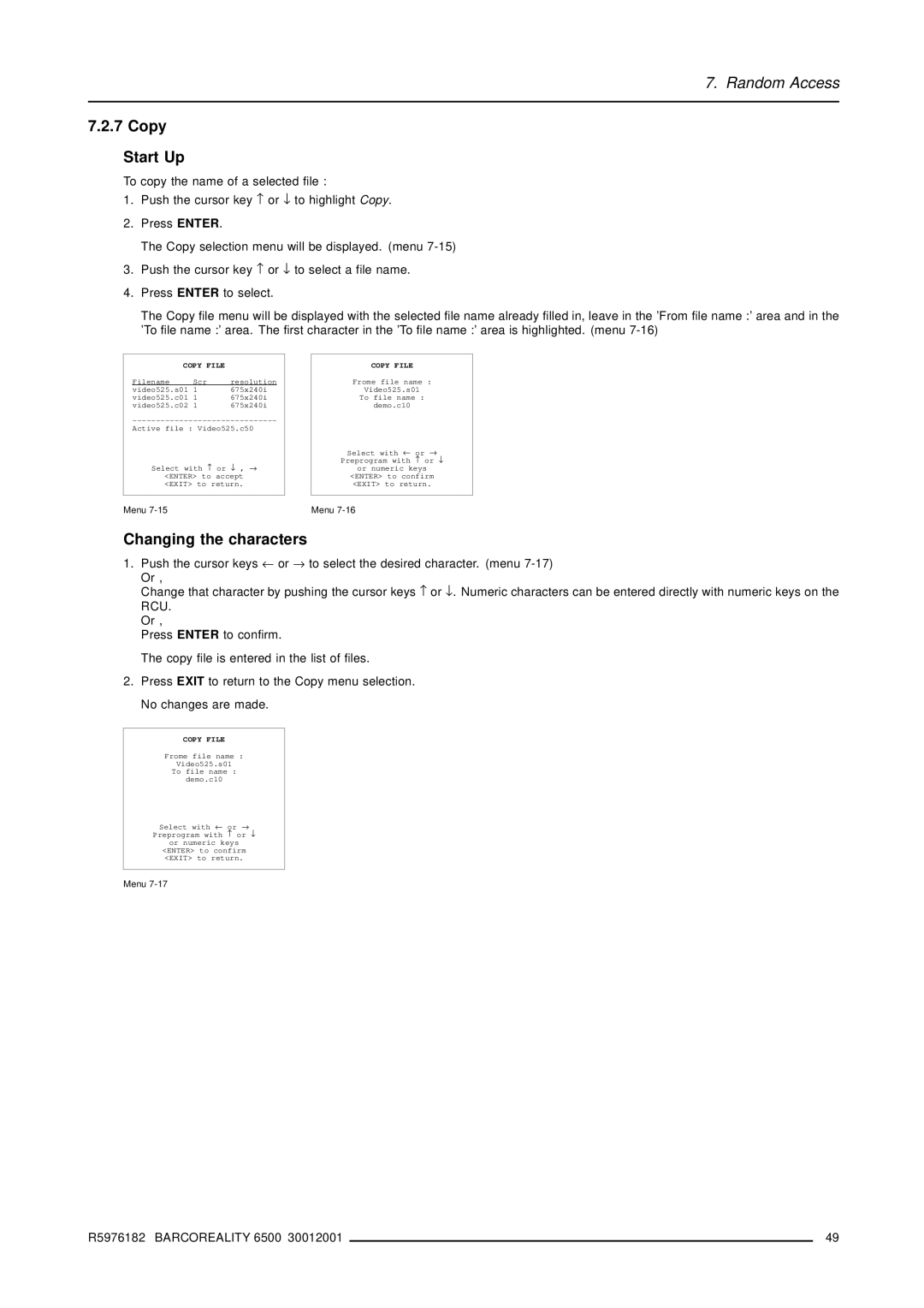 Barco R9001960 owner manual Copy Start Up, Copy File 