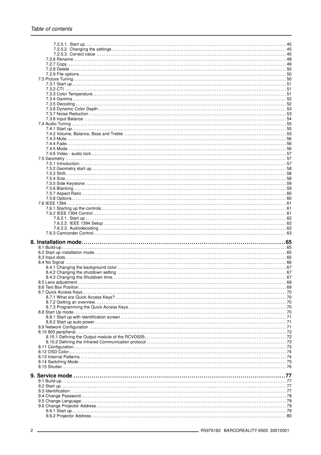 Barco R9001960 owner manual Service mode 