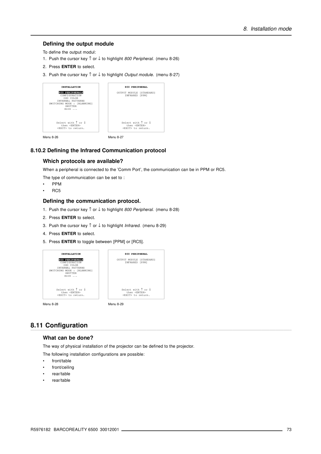 Barco R9001960 owner manual Defining the output module, Defining the communication protocol, Ppm, Peripherals Configuration 