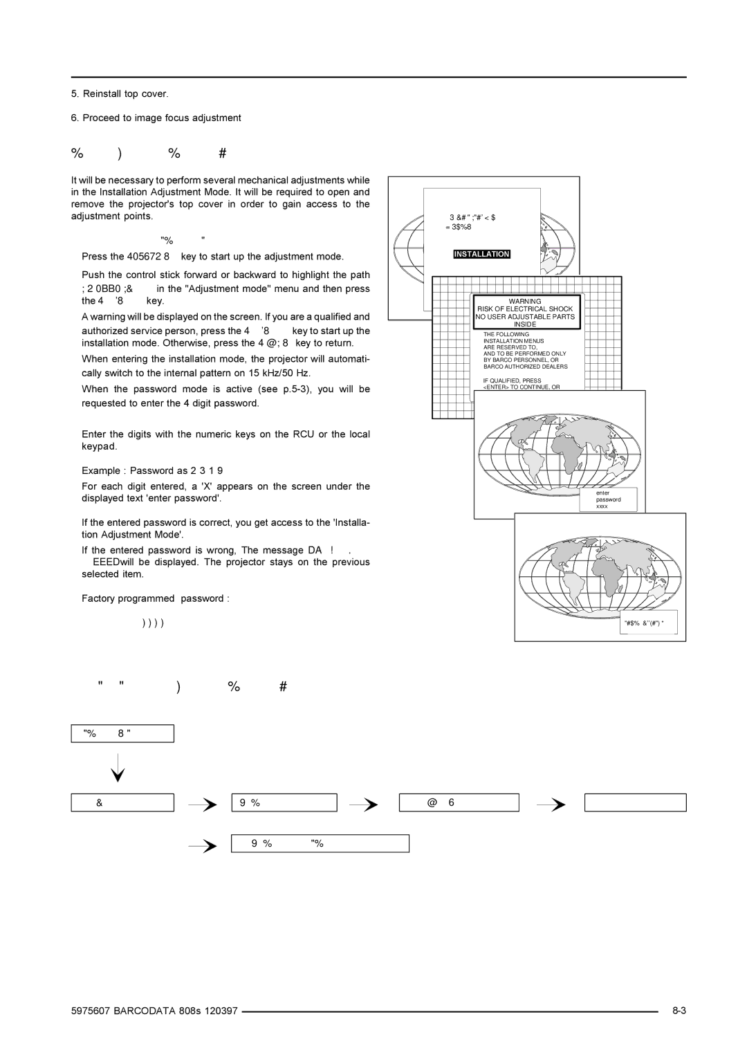 Barco R9002031, R9002038 Access to Installation Adjustment Mode, Overview flowchart of the Installation Adjustment Mode 