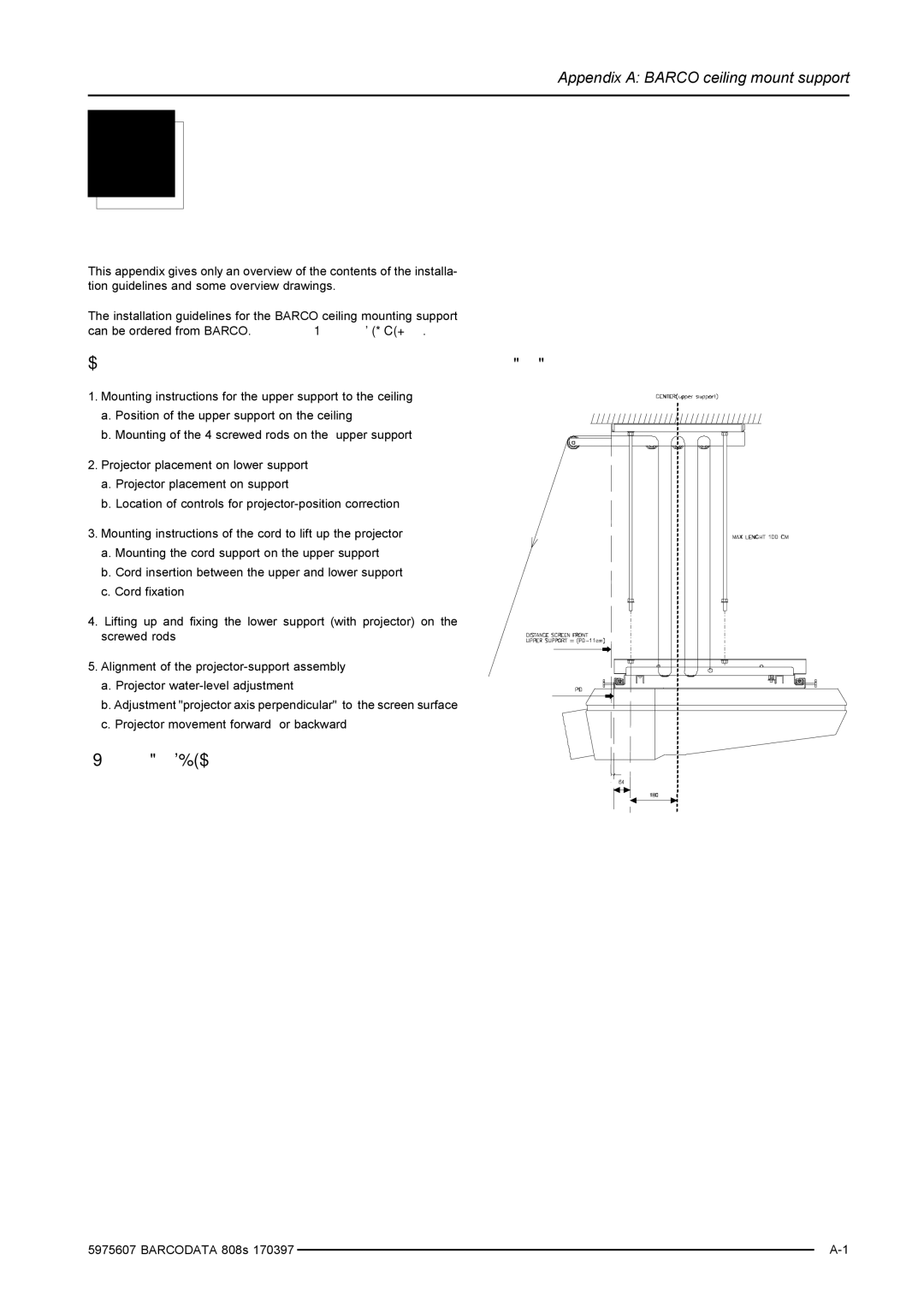 Barco R9002031, R9002038 installation manual Barco Ceiling Mount Support, Exploded view of Barco ceiling mount support 