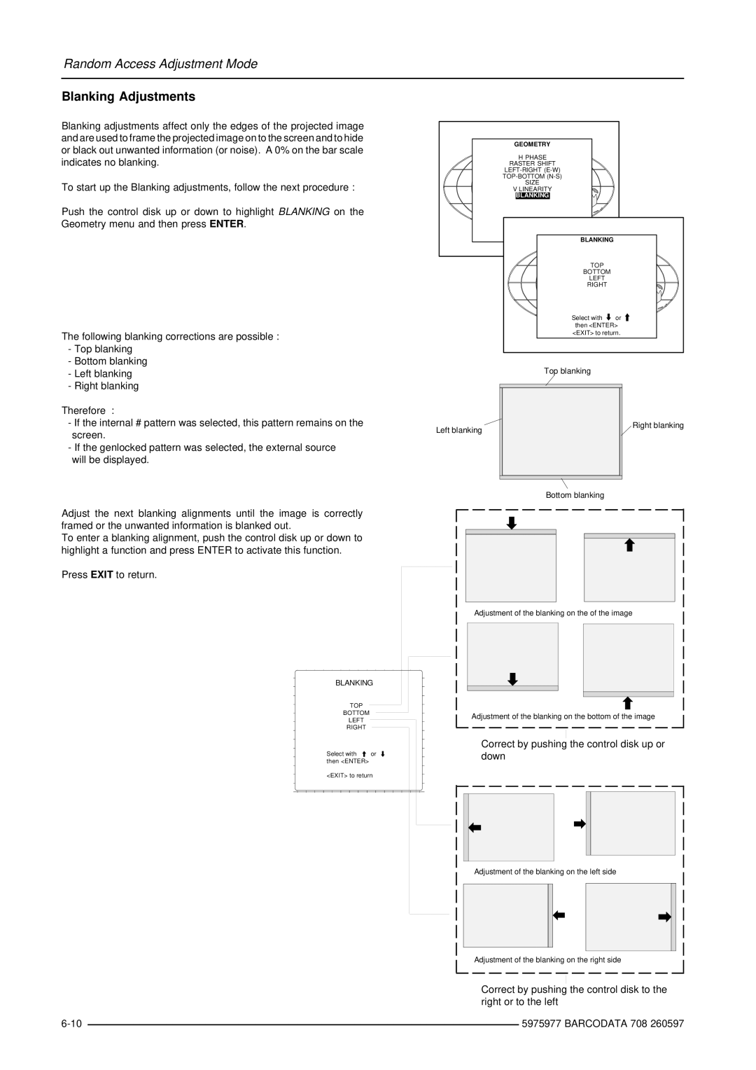 Barco R9002120 manual Blanking Adjustments 