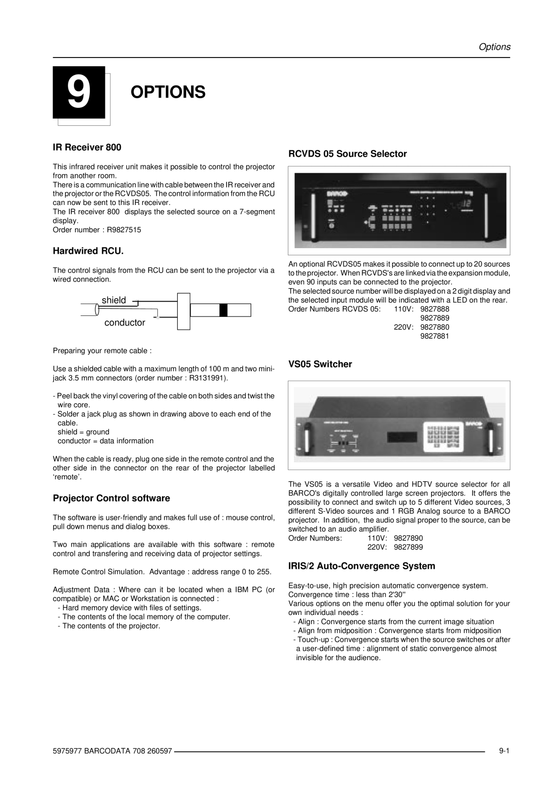 Barco R9002120 manual Options 