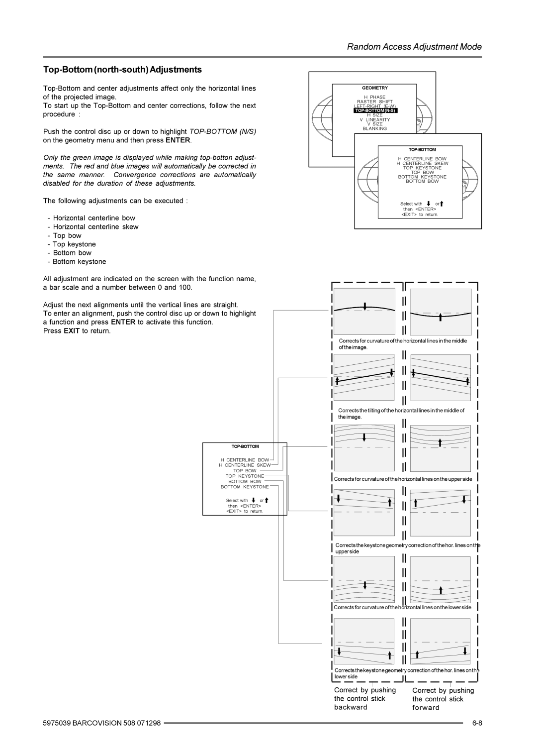 Barco R5975039, R9002130, R9002139 owner manual Top-Bottom north-south Adjustments 