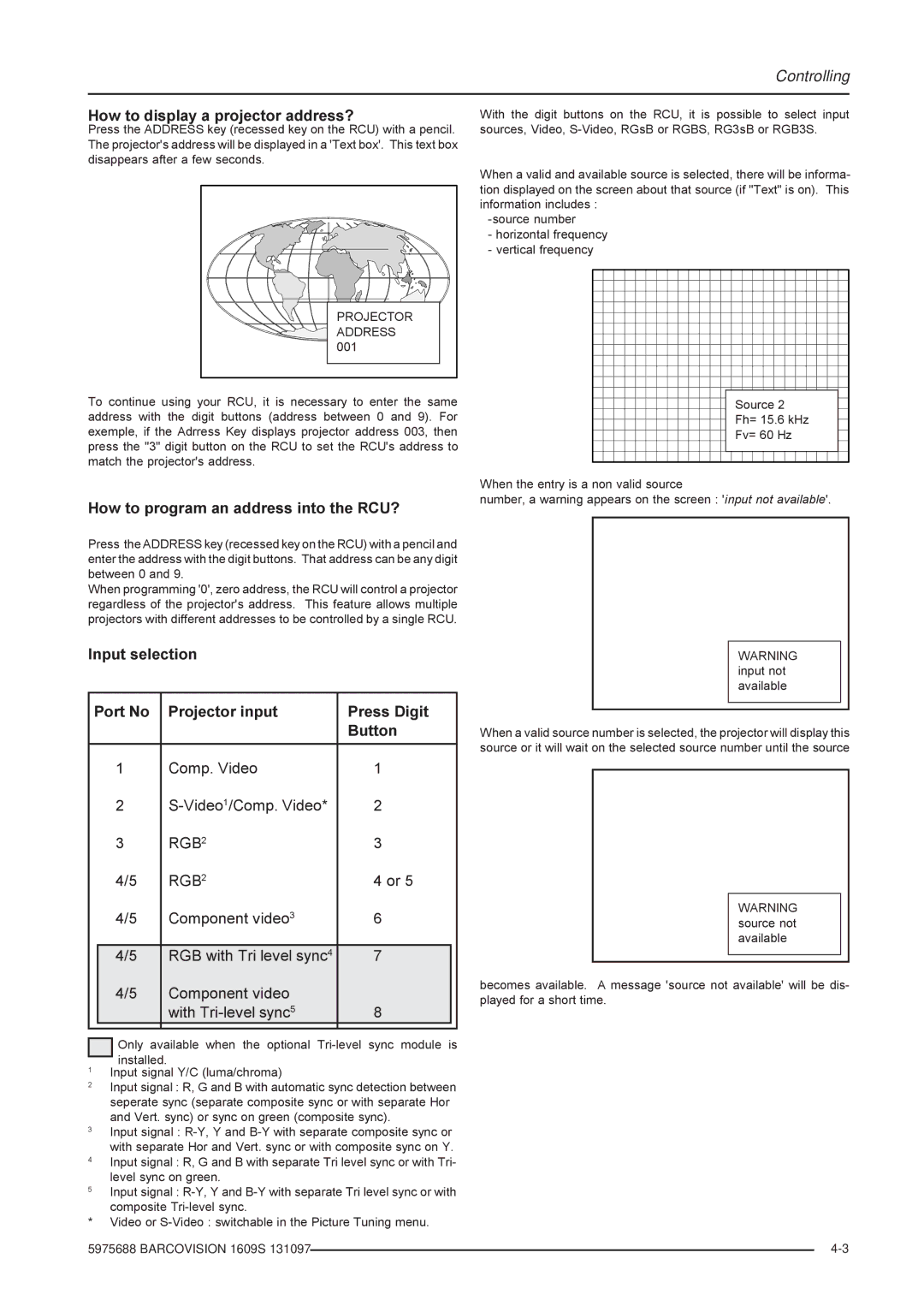 Barco R9002249, R9002240 How to display a projector address?, How to program an address into the RCU?, Projector, Address 