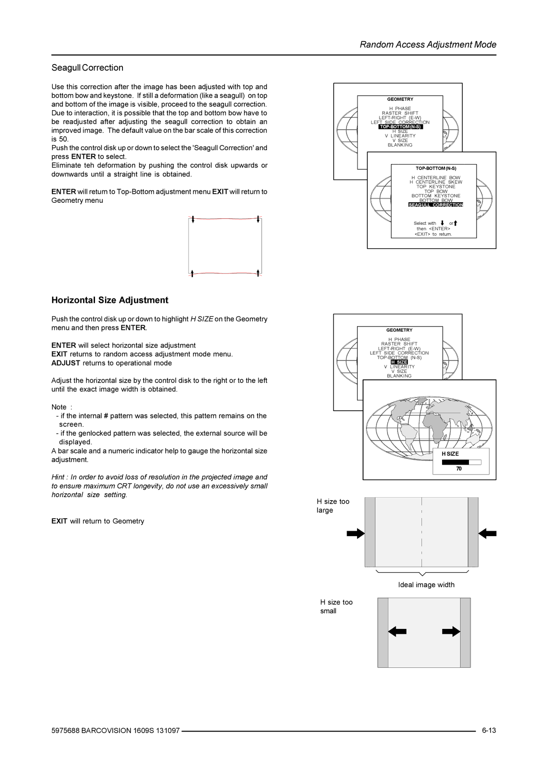 Barco R9002249, R9002240 owner manual Horizontal Size Adjustment 