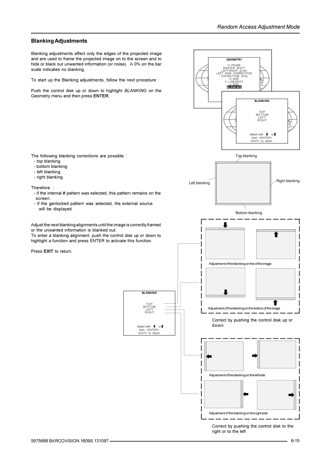 Barco R9002249, R9002240 owner manual Blanking Adjustments 