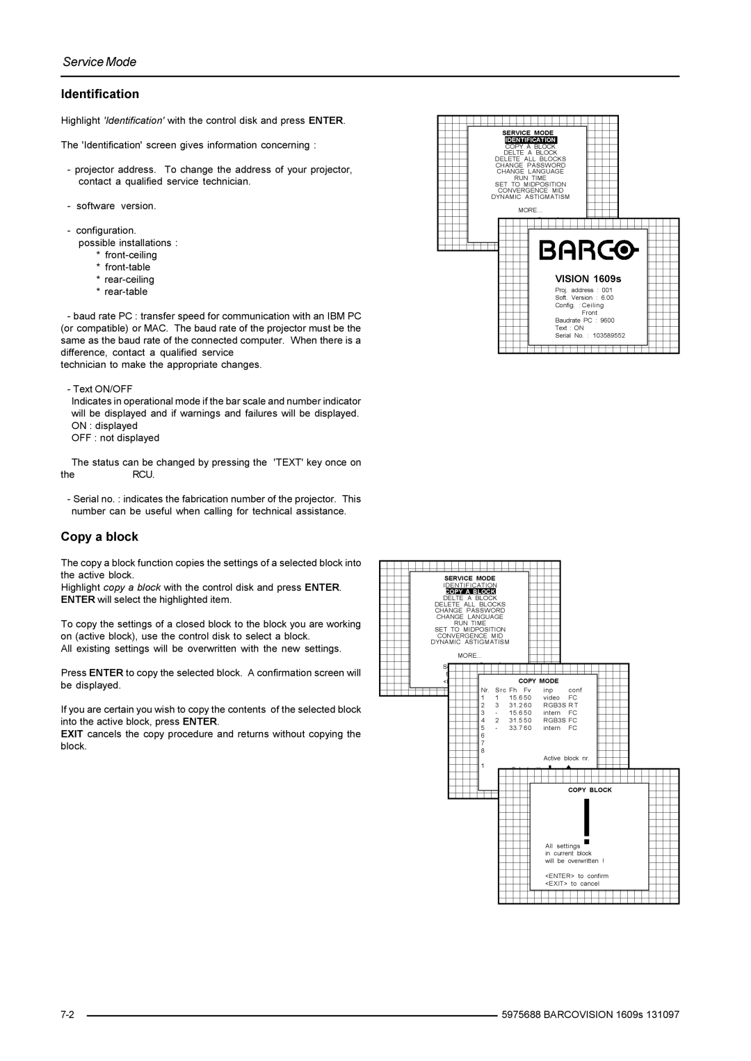 Barco R9002240, R9002249 owner manual Identification, Copy a block, Copy a Block 