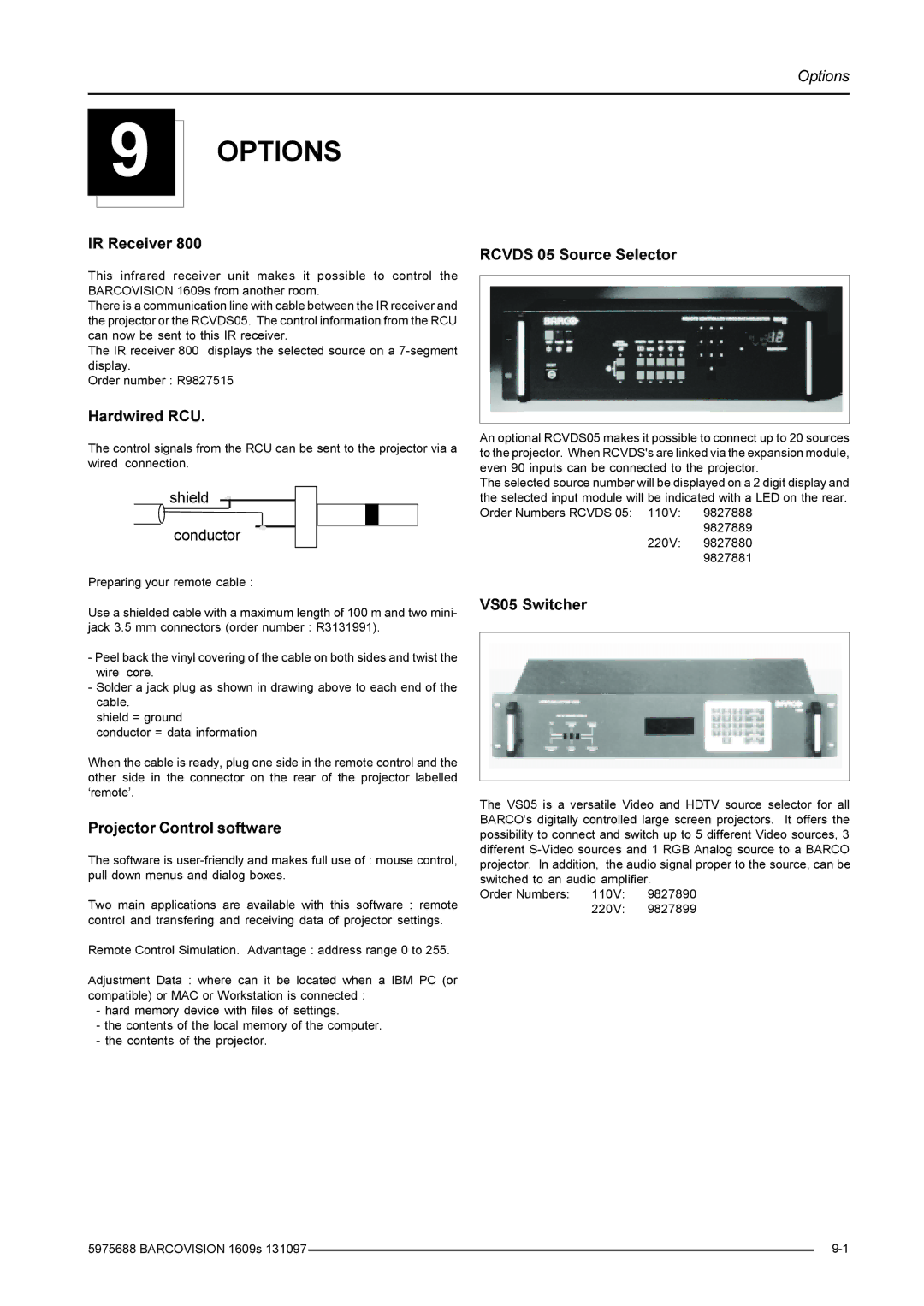 Barco R9002249, R9002240 owner manual Options 