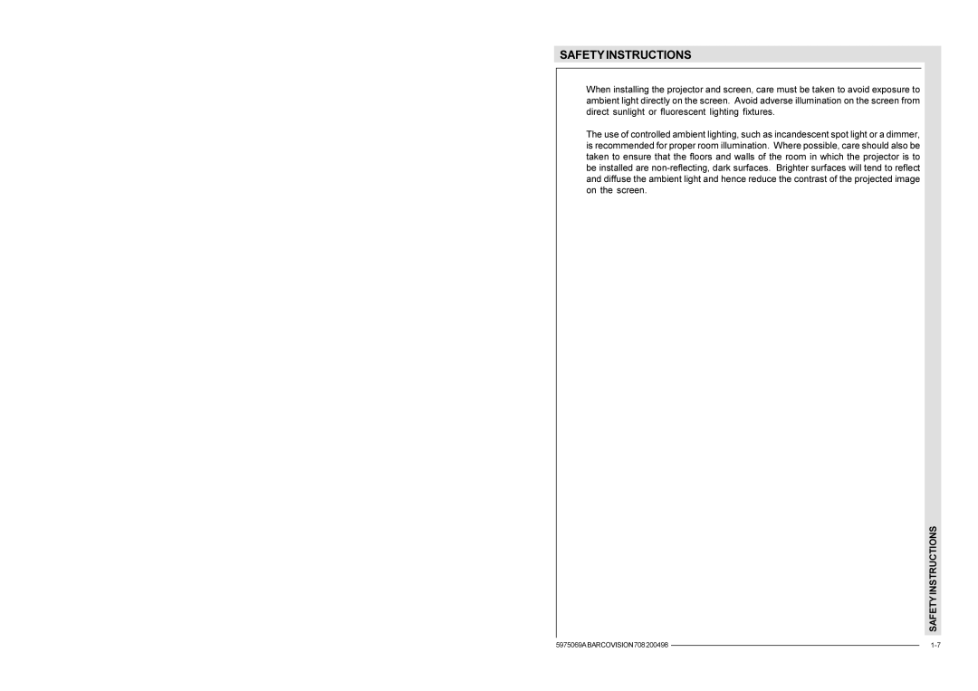 Barco R9002328, R9002327 installation manual Safetyinstructions 