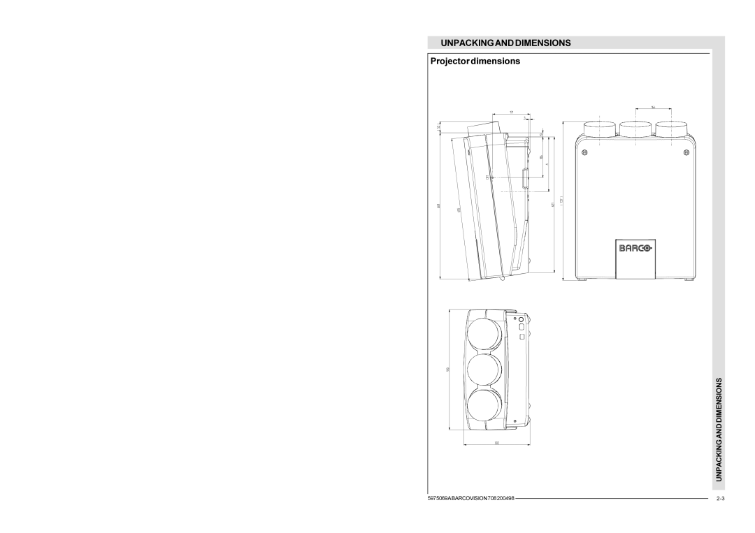 Barco R9002327, R9002328 installation manual Projector dimensions 