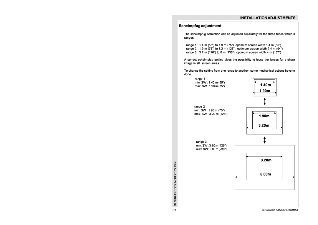 Barco R9002327, R9002328 installation manual INSTALLATION ADJUSTMENTS Scheimpfug adjustment 