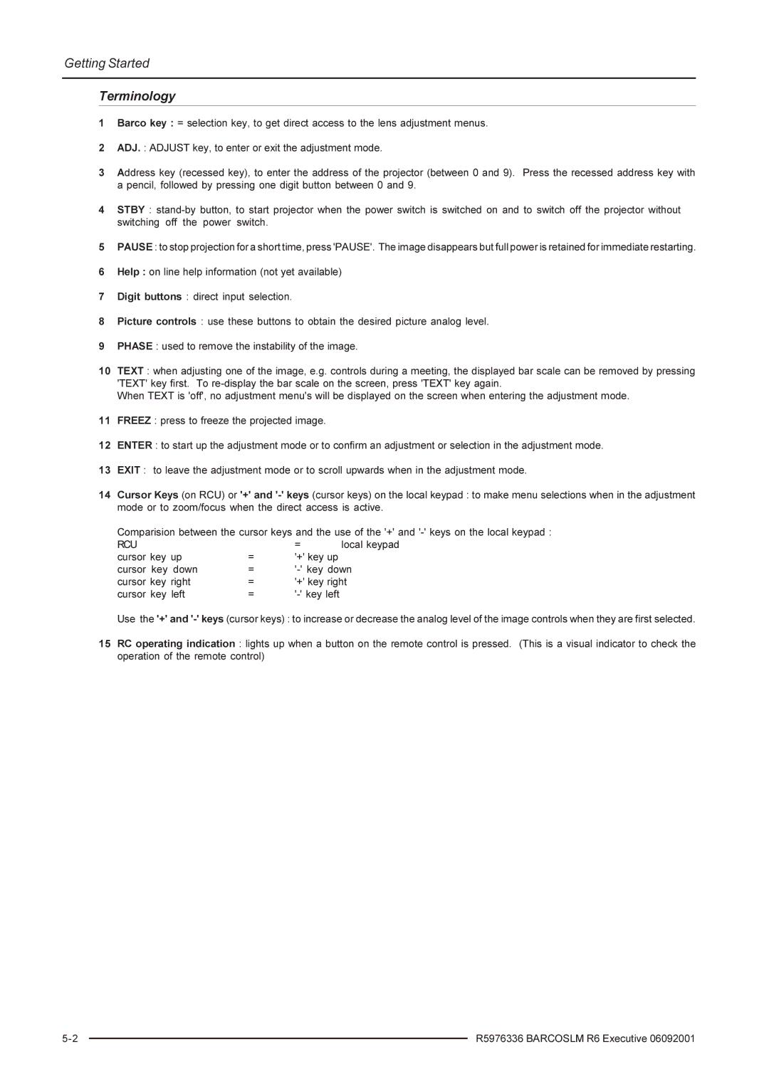 Barco R9002790 manual Terminology, Rcu 