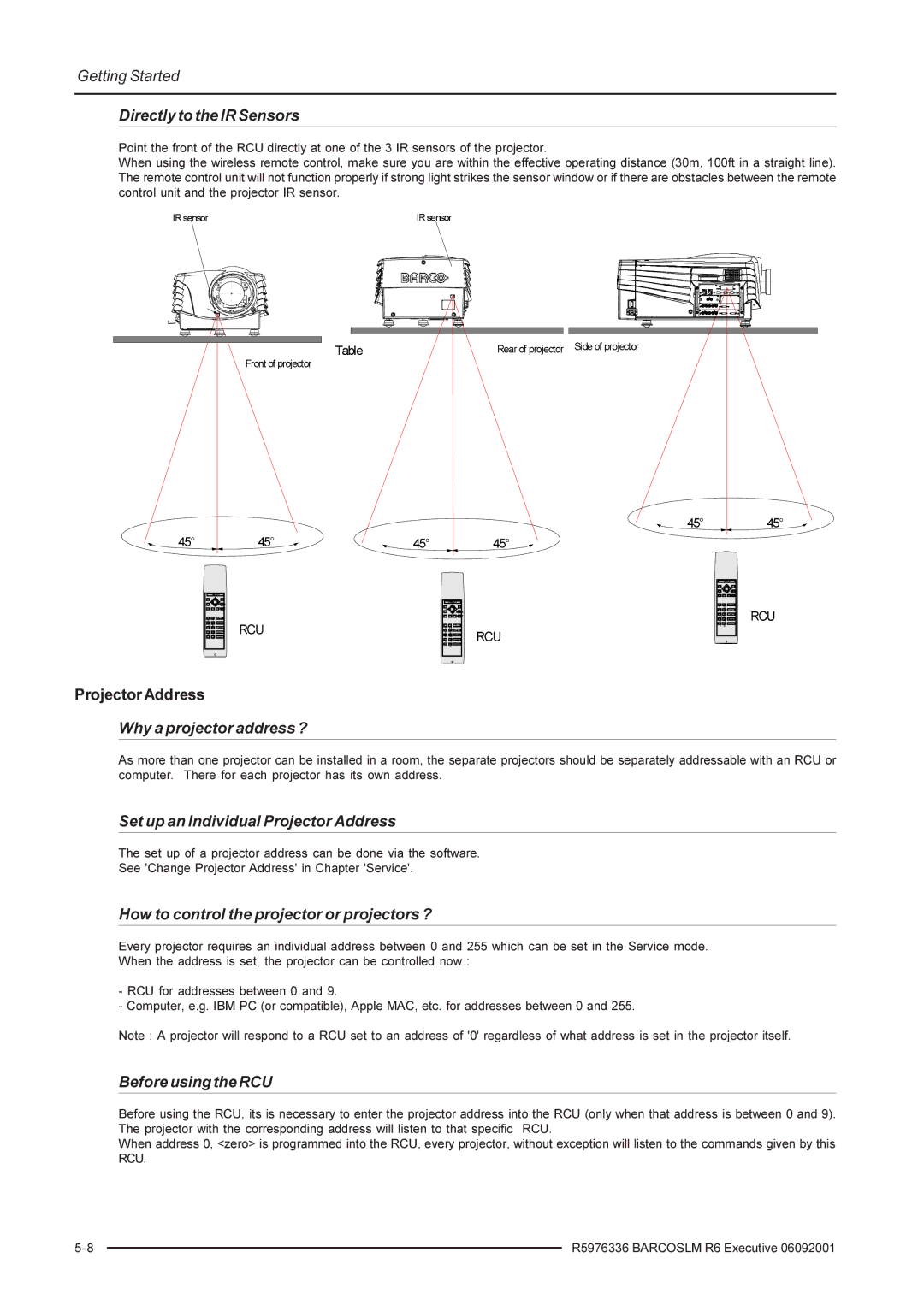 Barco R9002790 manual Directly to the IR Sensors, Why a projector address ?, Set up an Individual Projector Address 