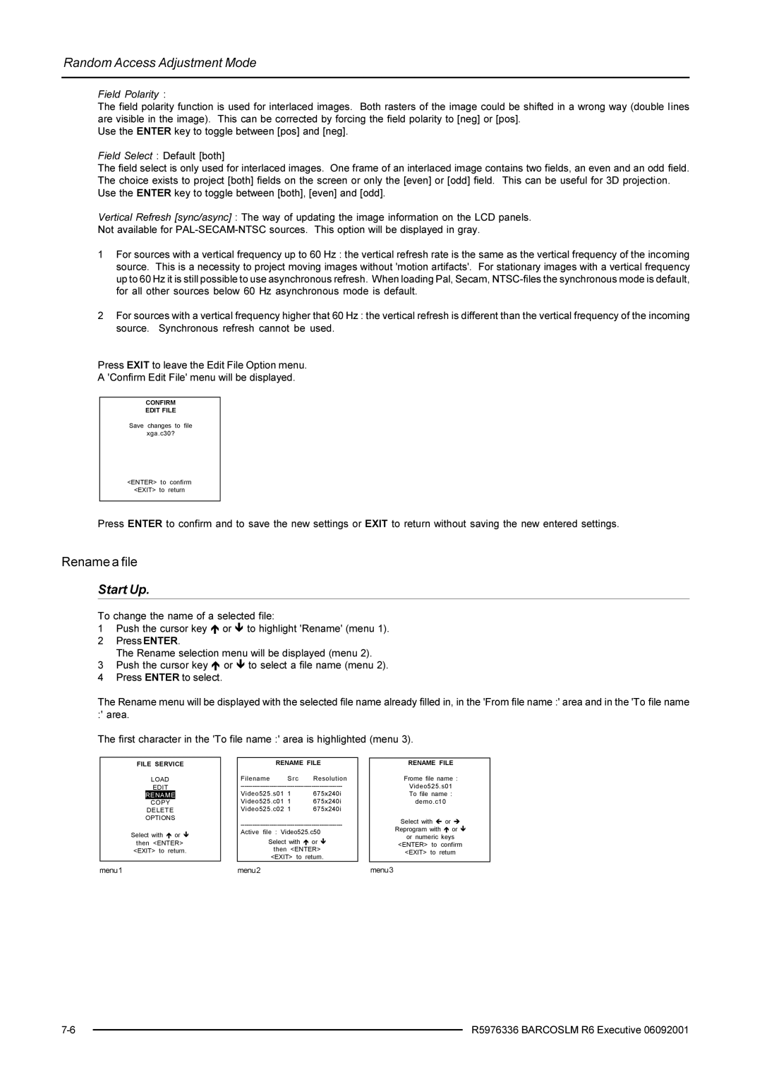 Barco R9002790 manual Confirm Edit File, Rename File 