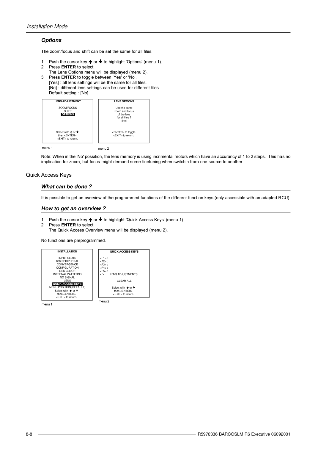 Barco R9002790 manual Options, How to get an overview ? 