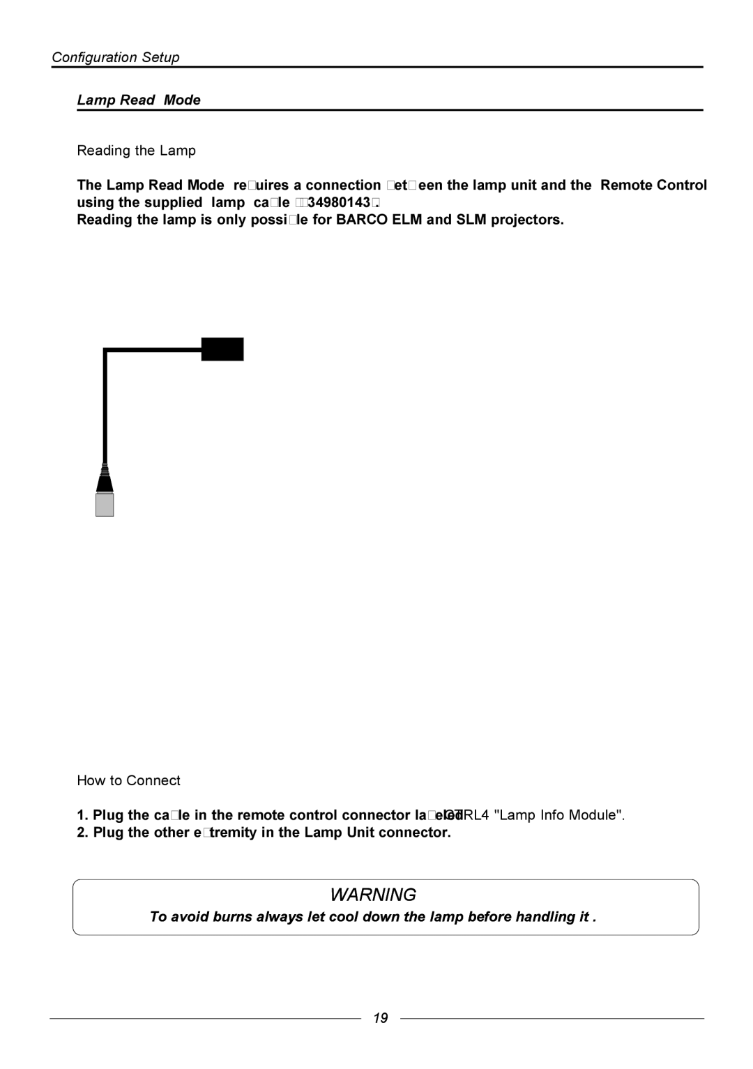 Barco R9840170, R9840171, R9840176 manual Configuration Setup Lamp Read Mode 