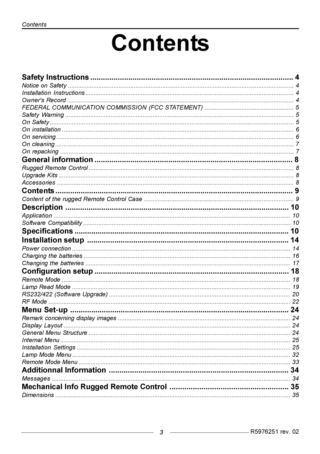 Barco R9840171, R9840170, R9840176 manual Contents 