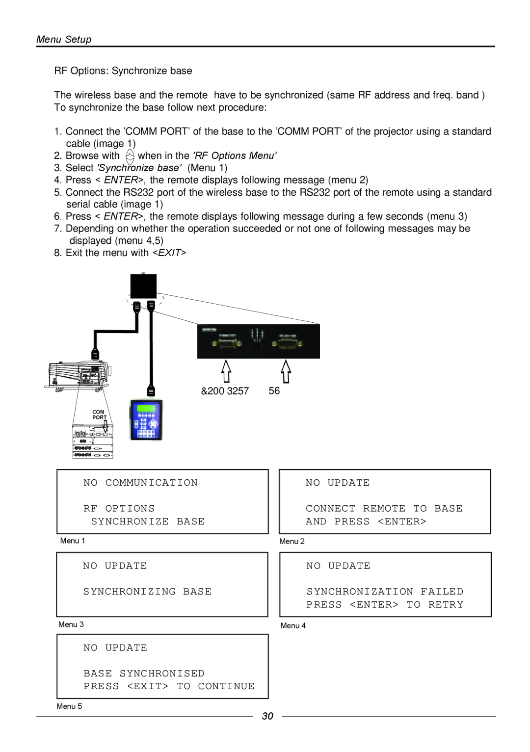 Barco R9840171, R9840170, R9840176 manual No Update Base Synchronised Press Exit to Continue, Select Synchronize base 