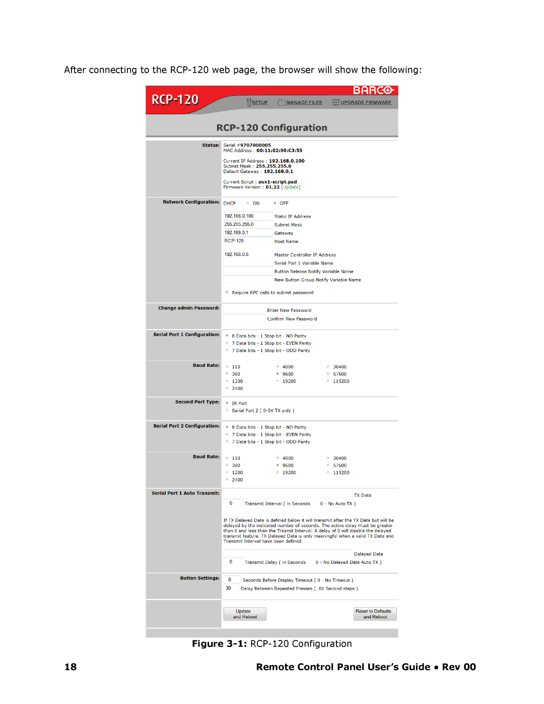 Barco RCP-120 manual RCP120 Configuration 