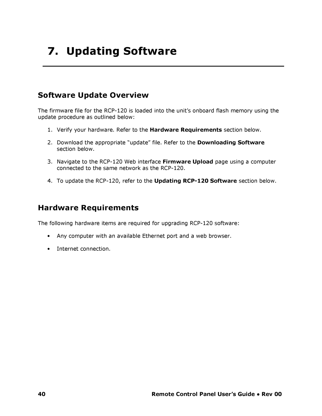 Barco RCP-120 manual Updating Software, Software Update Overview, Hardware Requirements 