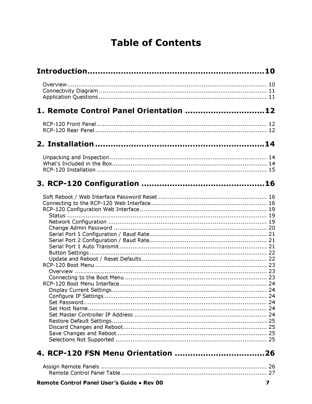 Barco RCP-120 manual Table of Contents 