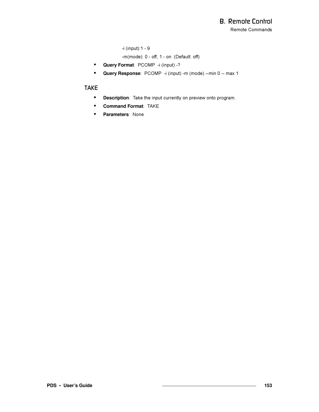 Barco SJ/T 11363-2006 manual Qhb, Command Format Take Parameters None PDS User’s Guide 153 