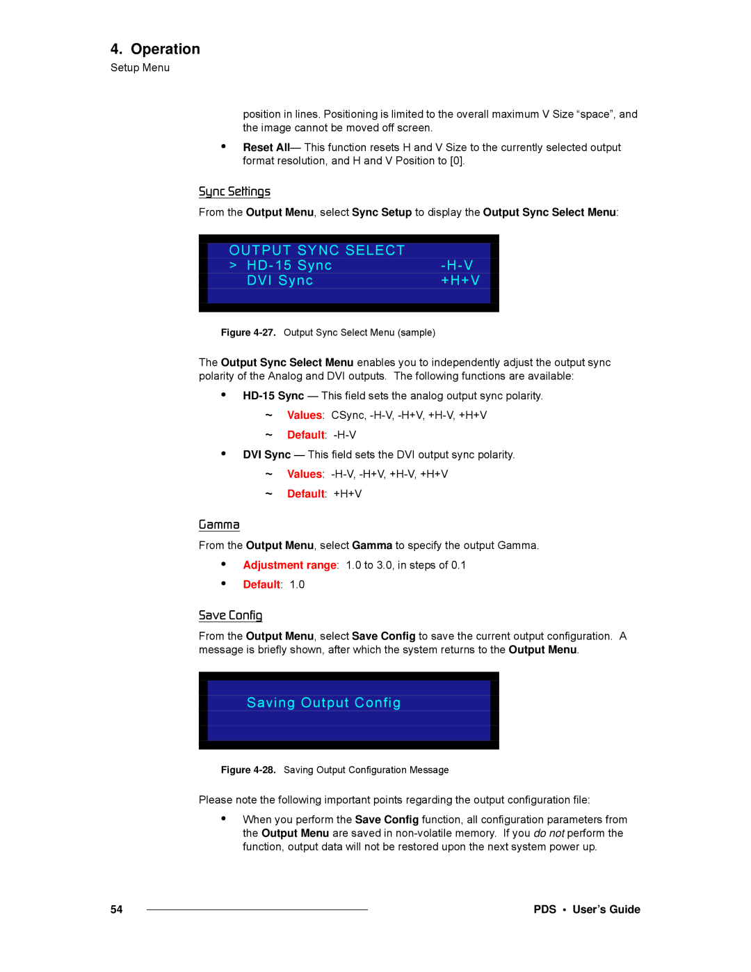 Barco SJ/T 11363-2006 manual Output Sync Select, HD-15 Sync DVI Sync +H+V, Saving Output Config 