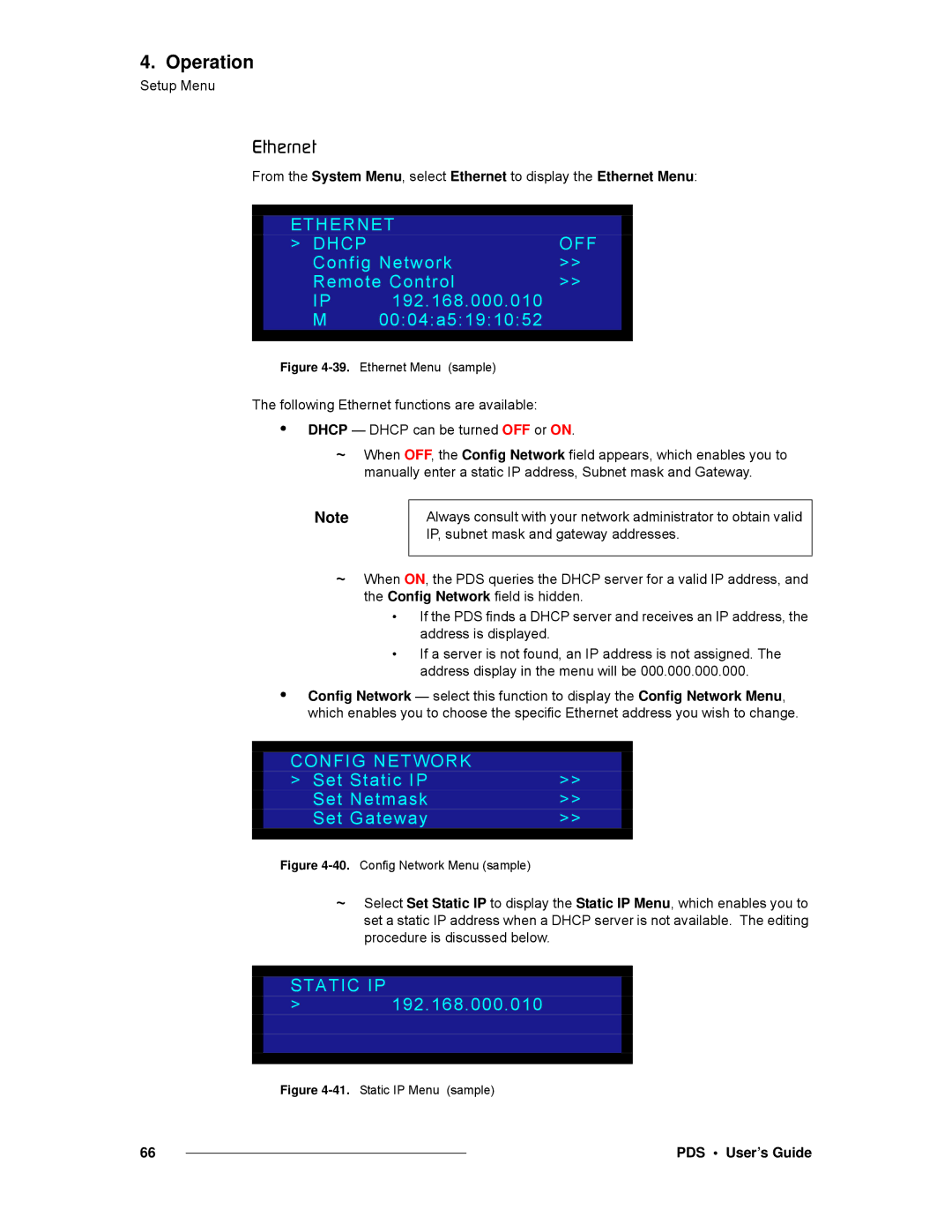 Barco SJ/T 11363-2006 manual BíÜÉêåÉí, Ethernet Dhcp OFF, Config Network, Static IP 