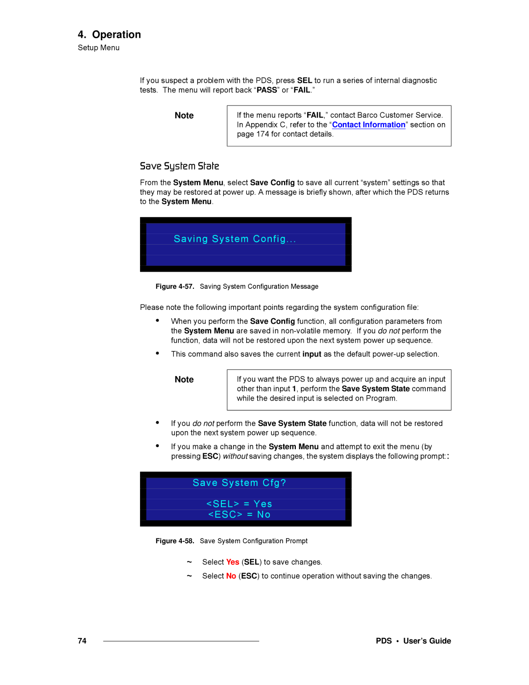 Barco SJ/T 11363-2006 manual ~îÉ=póëíÉã=pí~íÉ, Saving System Config, Save System Cfg? SEL = Yes ESC = No 