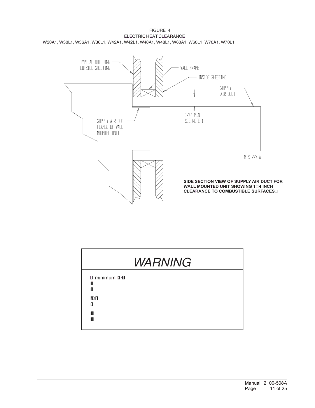 Bard W70A1, 1 W48A1, W42L, W70L1 installation instructions Electric Heat Clearance 