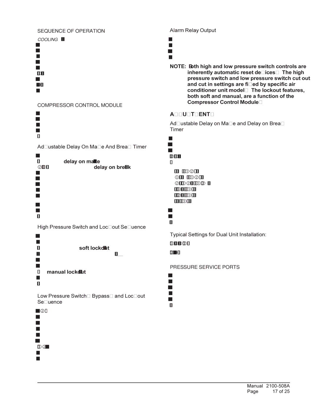 Bard W42L, 1 W48A1, W70L1, W70A1 Sequence of Operation, Compressor Control Module, Pressure Service Ports 