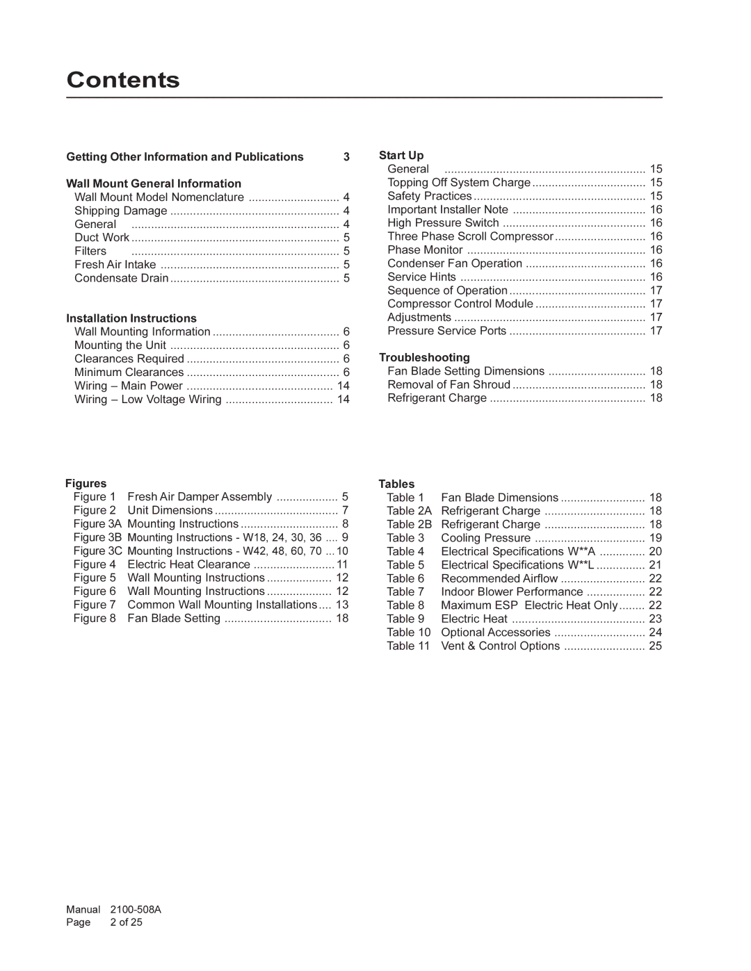 Bard W70L1, 1 W48A1, W42L, W70A1 installation instructions Contents 