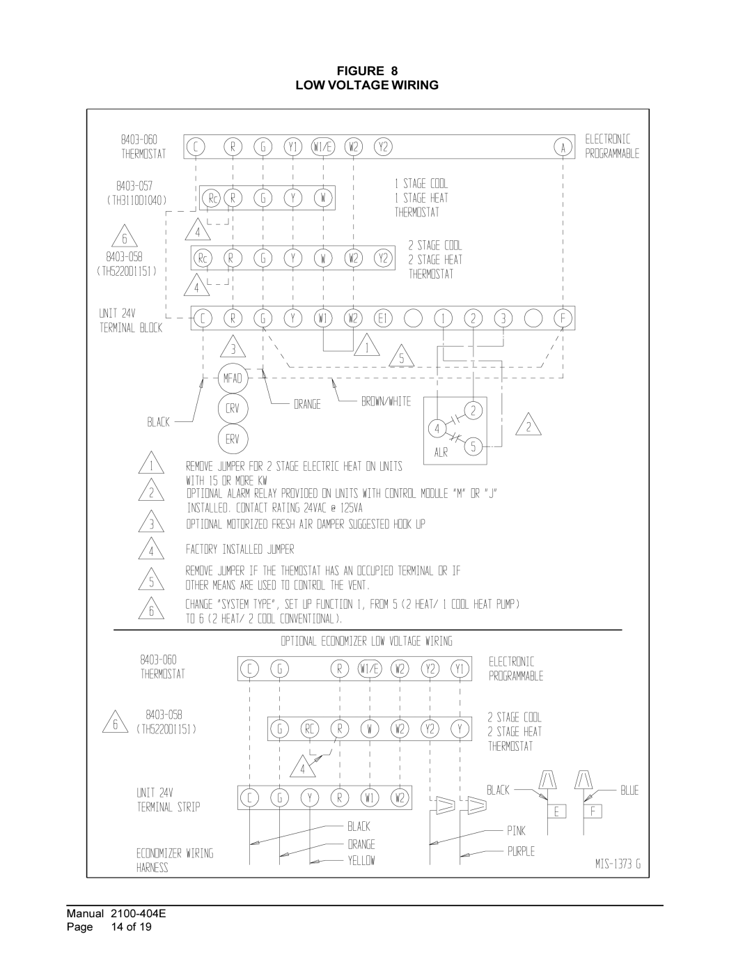 Bard 2100-404E installation instructions LOW Voltage Wiring 