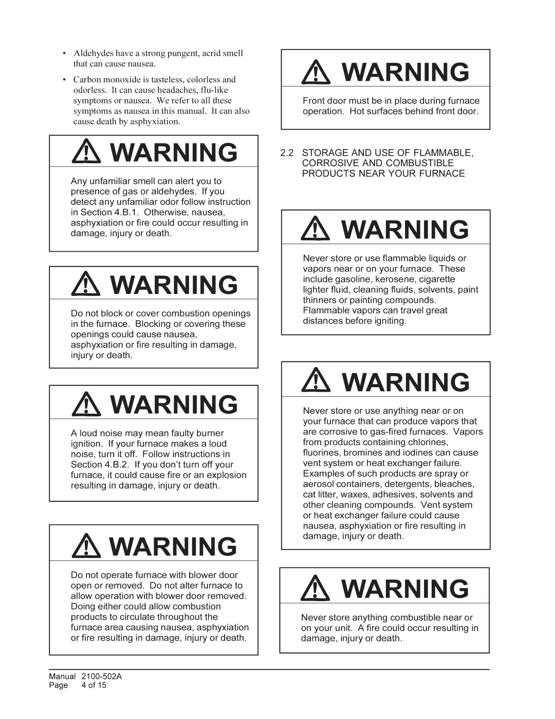 Bard 4S, 5S, WG3S installation instructions Manual 2100-502A Page 4 