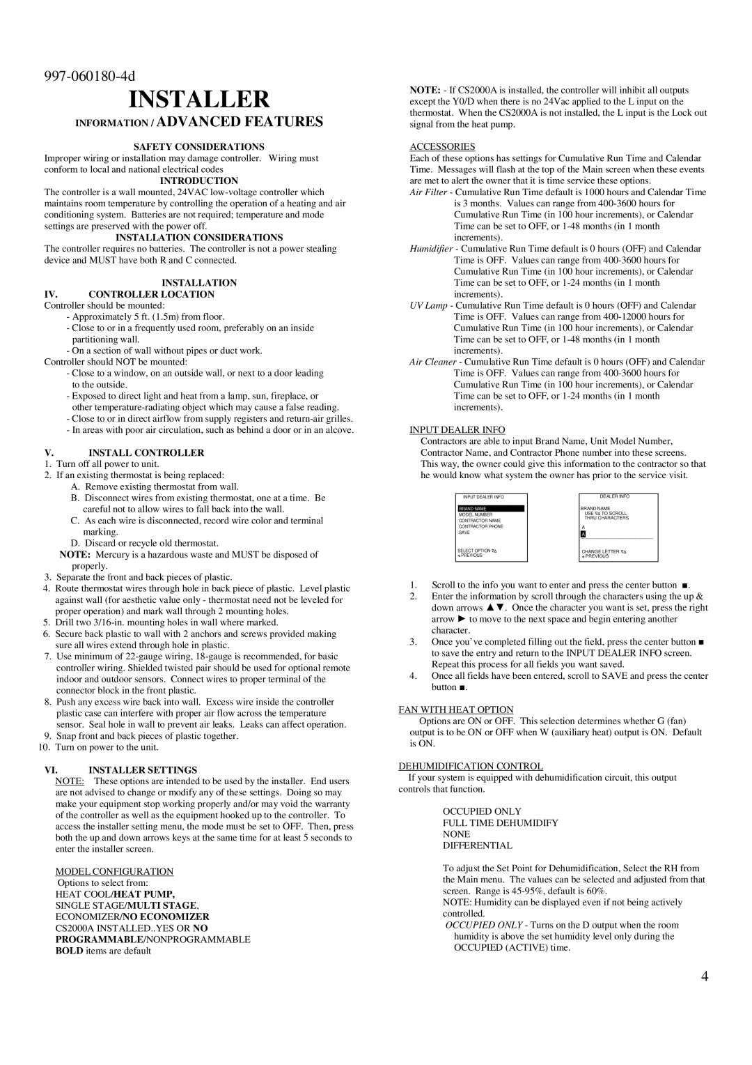 Bard 8403-060 Safety Considerations, Introduction, Installation Considerations, Installation IV. Controller Location 