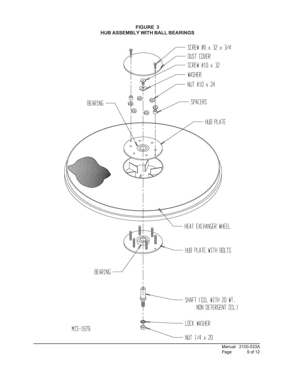 Bard 920-0074 qwserv manual HUB Assembly with Ball Bearings 