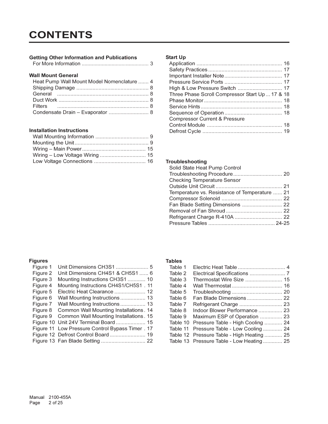 Bard CH3S1, CH4S1, CH5S1 installation instructions Contents 