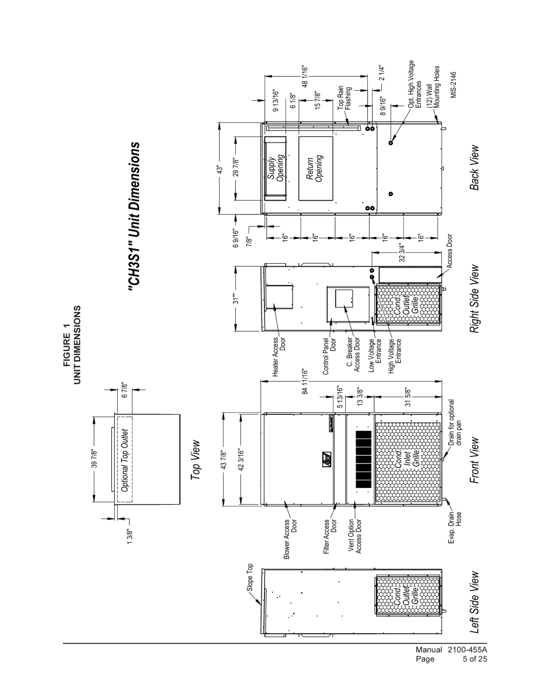 Bard CH4S1, CH5S1 installation instructions CH3S1 Unit Dimensions 