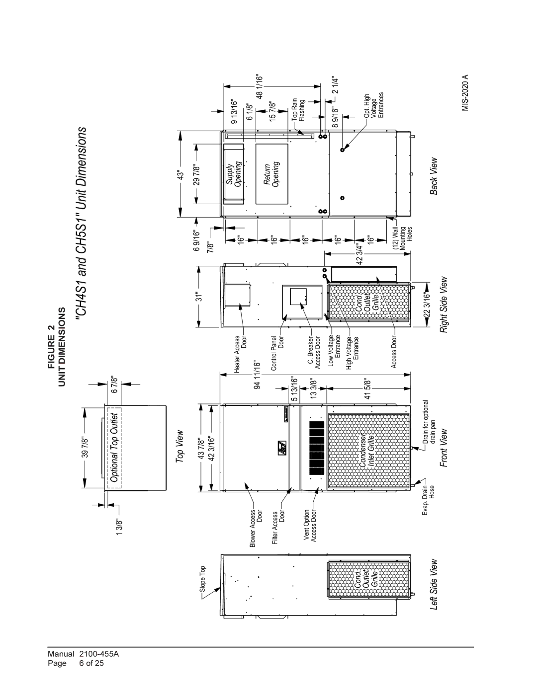 Bard CH3S1 installation instructions CH4S1 and CH5S1 Unit Dimensions 