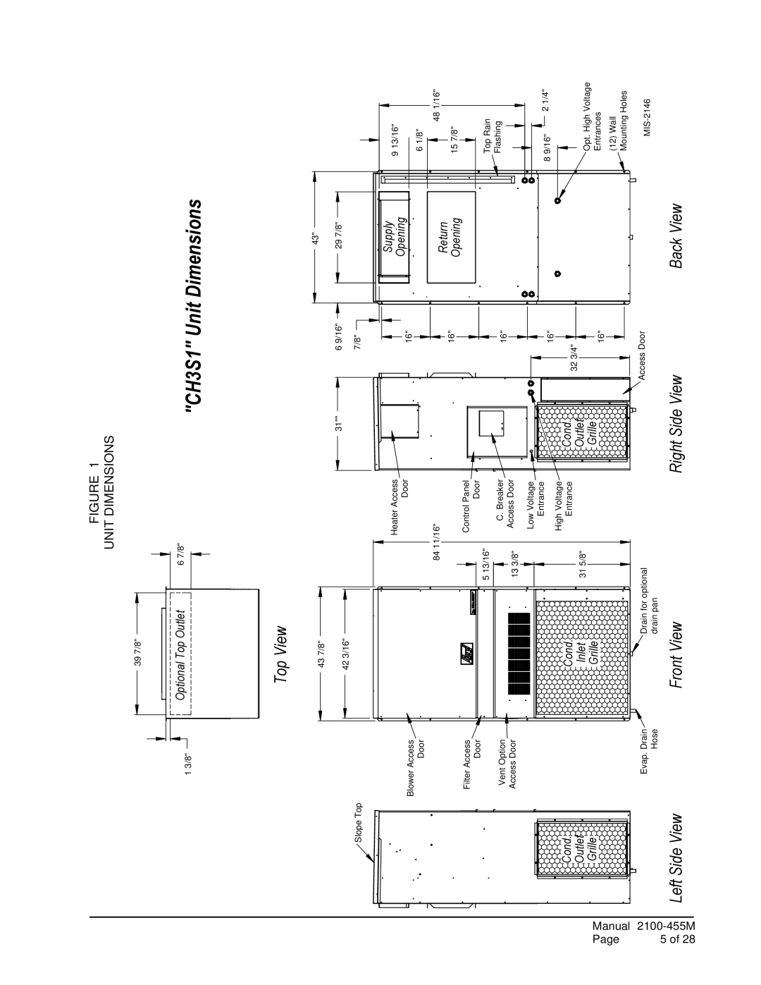 Bard CH4S1, CH5S1 installation instructions CH3S1 Unit Dimensions 