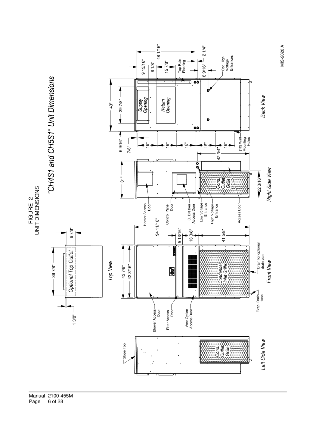 Bard CH3S1 installation instructions CH4S1 and CH5S1 Unit Dimensions 