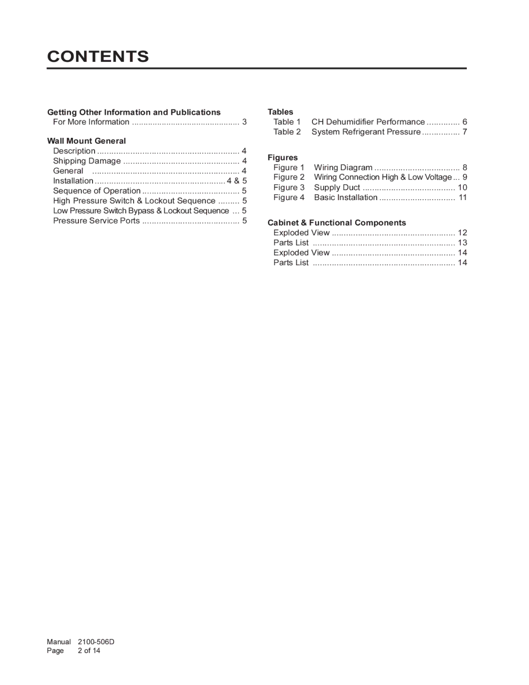 Bard CH3S1, CH4S1, CH5S1 installation instructions Contents 