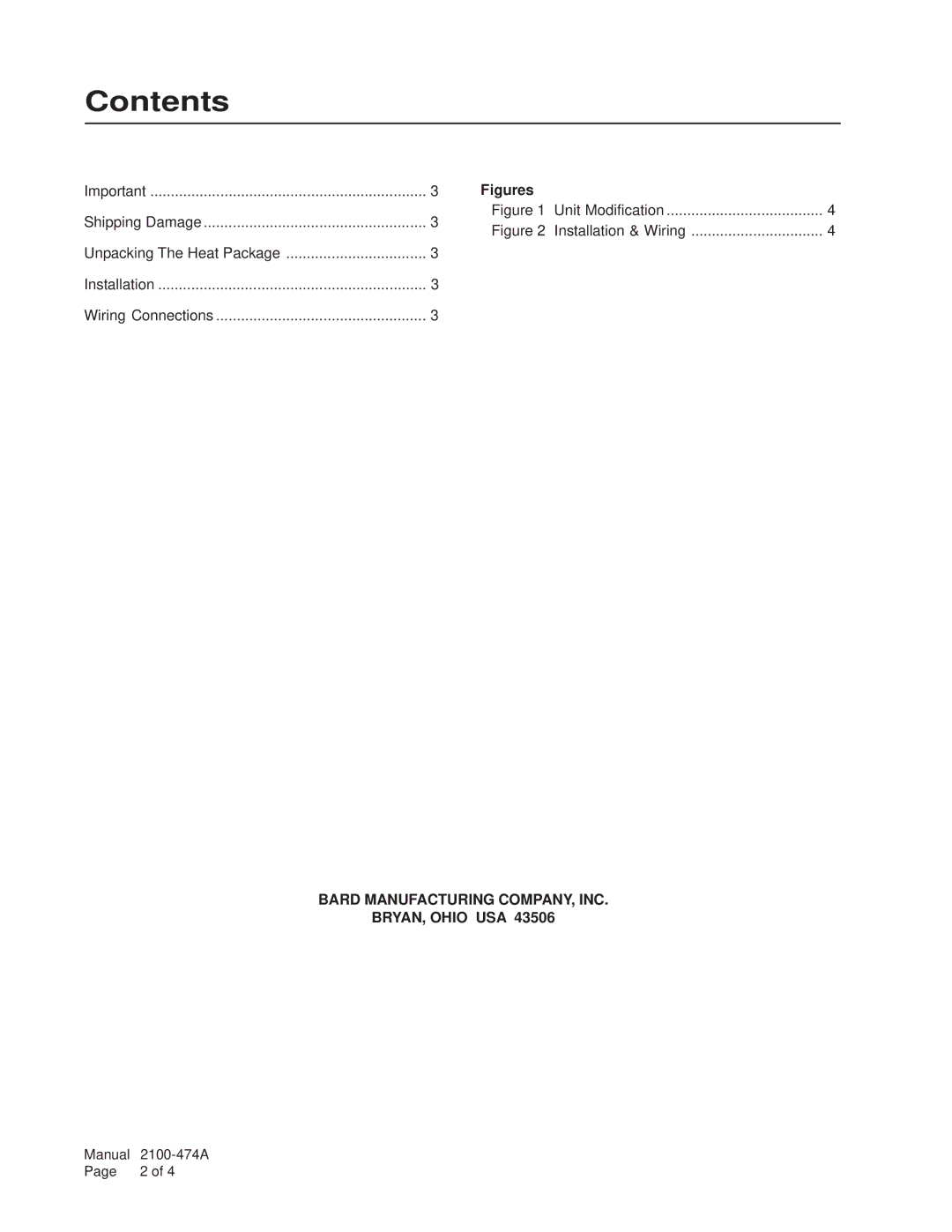 Bard EHP513-C09, EHP513-C15, EHP513-B09, EHP513-B15, EHP513-A15, EHP513-A05, EHP513-A10 installation instructions Contents 