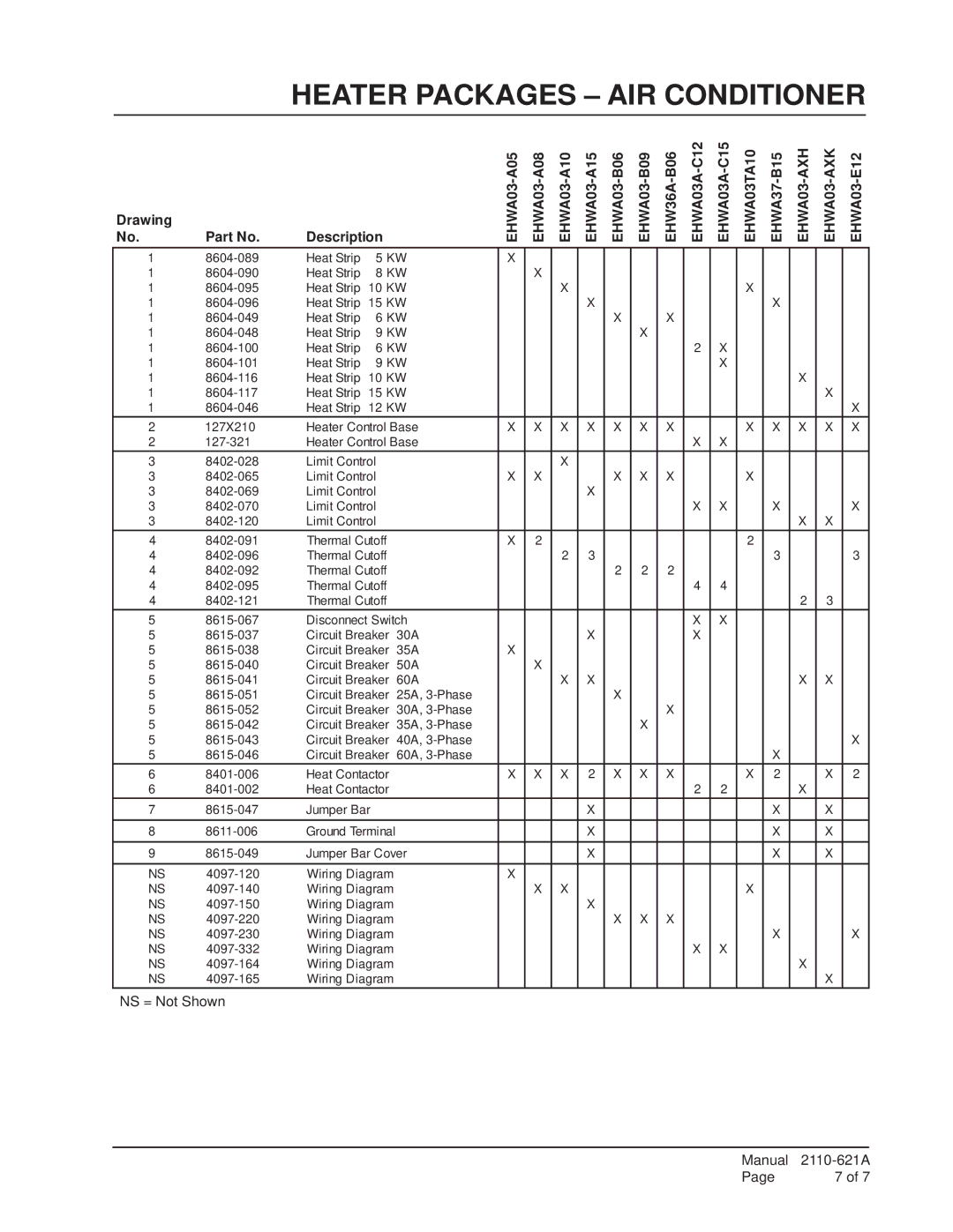 Bard EHWH30TA10, EHWH36-A15, EHWH36-A05, EHWH36-A10, EHWH36TA10 EHWA03A-C12 EHWA03A-C15 EHWA03TA10, EHWA03-AXH EHWA03-AXK 