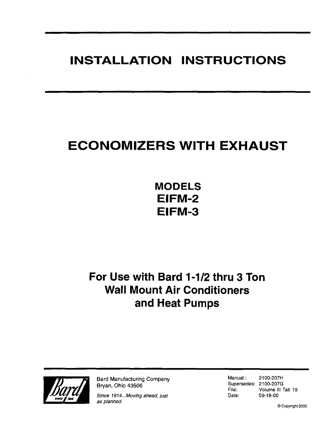 Bard EIFM-3, EIFM-2 manual 