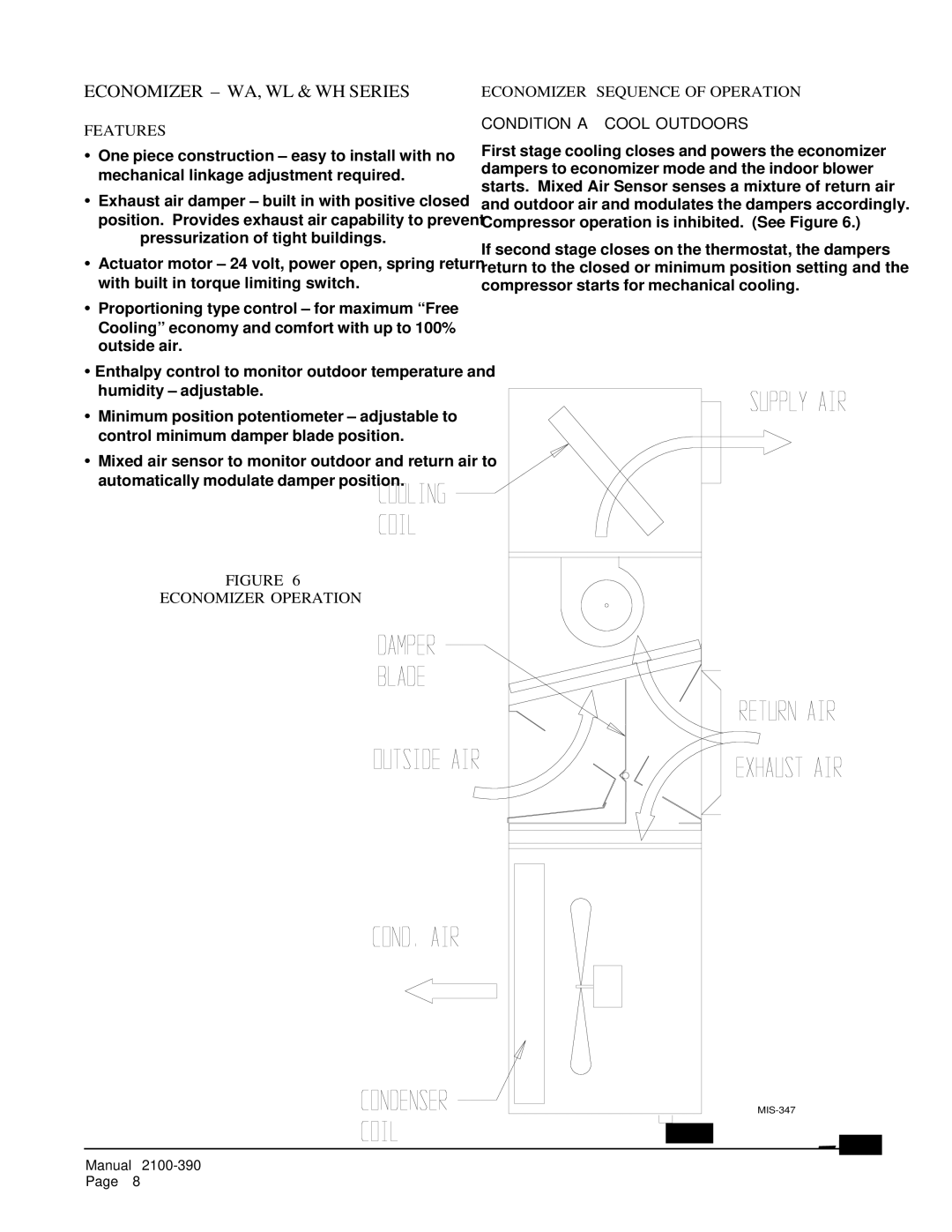 Bard EIFM-2B, EIFM-3B installation instructions Economizer WA, WL & WH Series, Features 