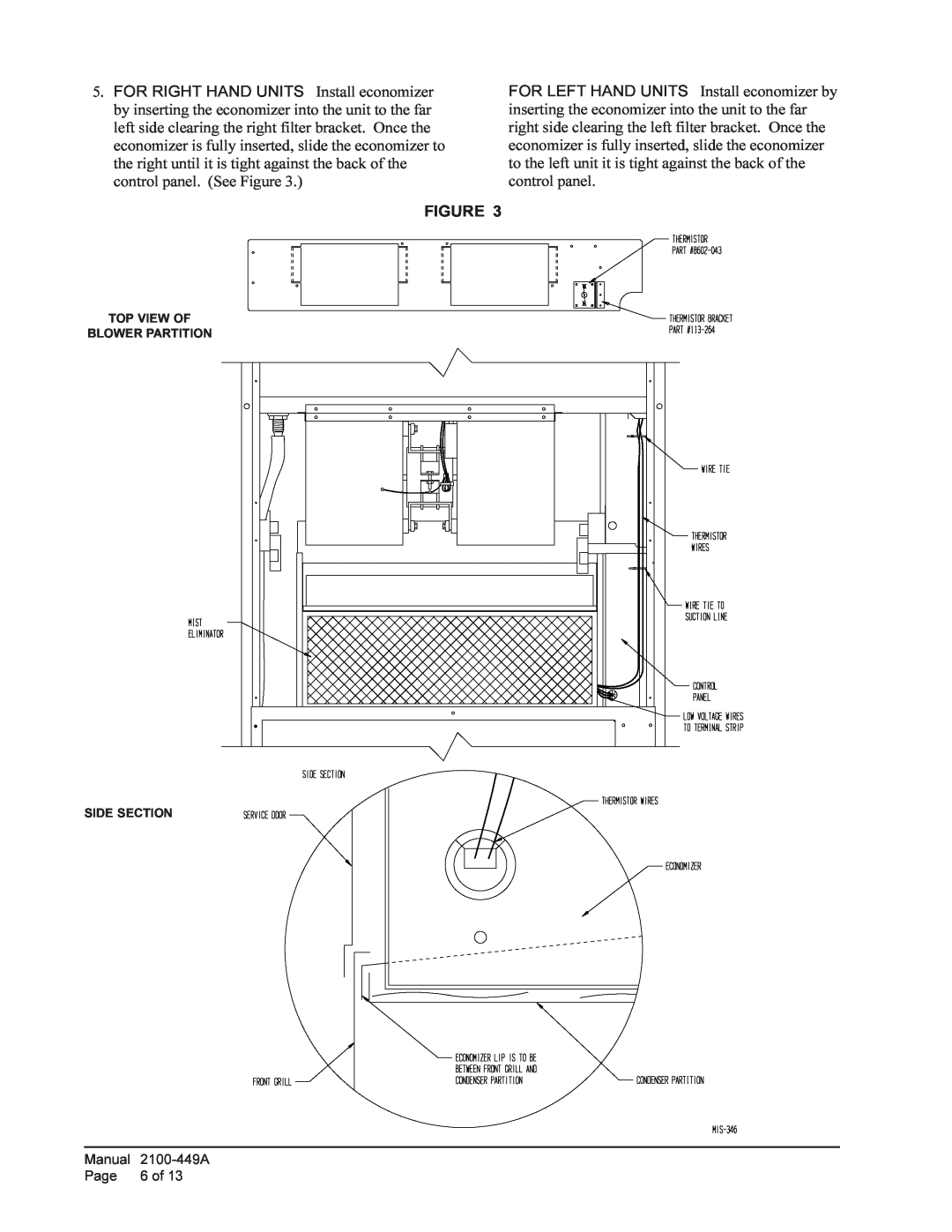 Bard EIFM-3C installation instructions Manual, Page, 6 of, Top View Of Blower Partition Side Section, 2100-449A 