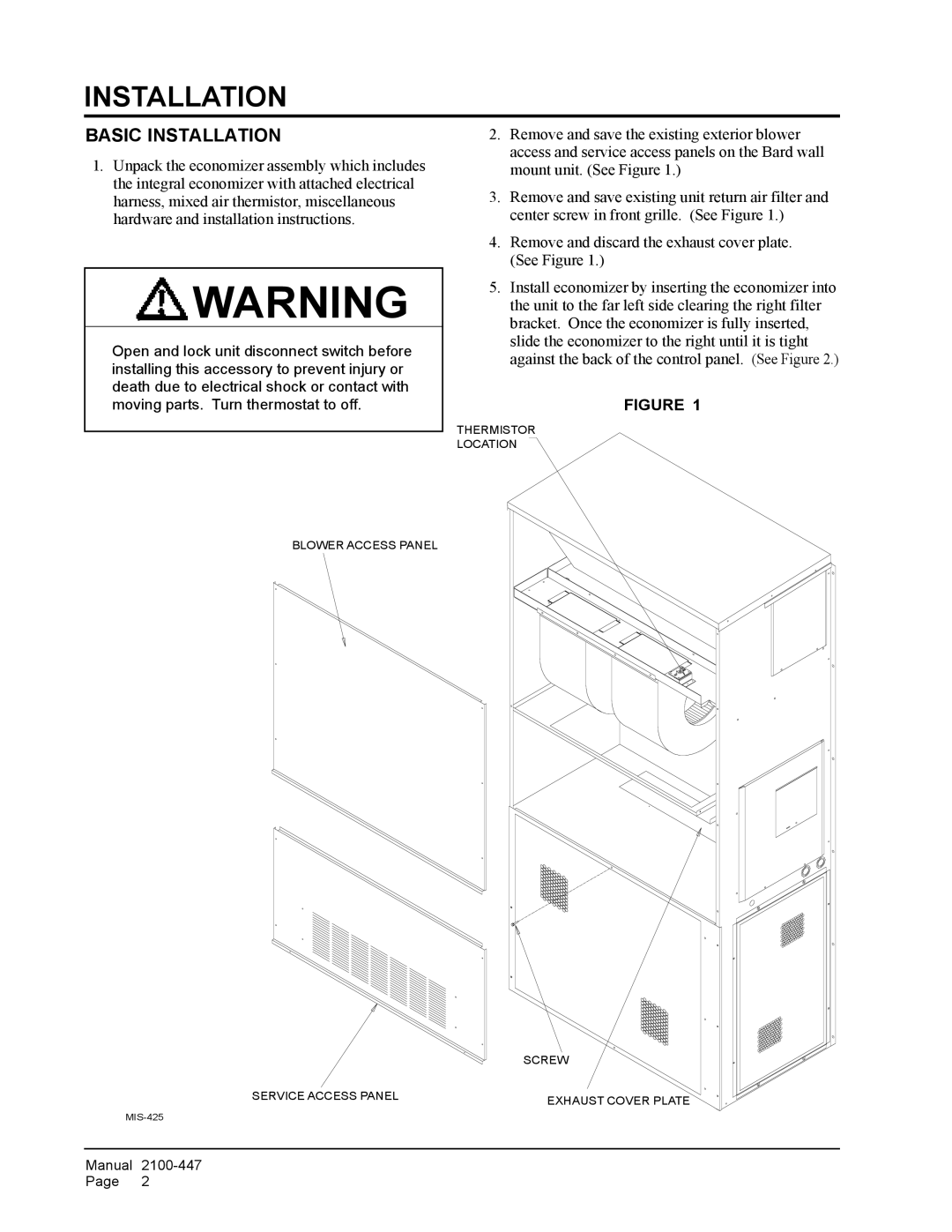 Bard EIFM-5C installation instructions Basic Installation 