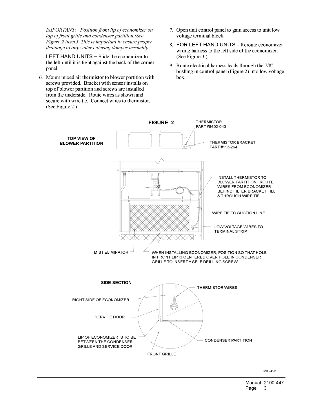 Bard EIFM-5C installation instructions TOP View Blower Partition 